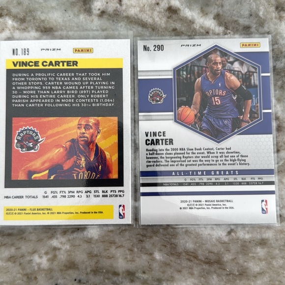🔥2020-21 Vince Carter Panini Flux and Mosaic Prizm lot of 2 cards - Picture 2 of 2